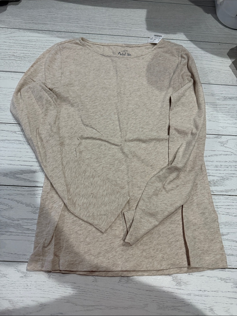 J. Crew Heathered Light Beige Long Sleeve Crew Neck Top